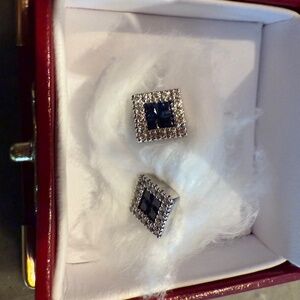 Small diamond and sapphire square earrings